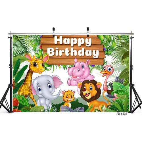 Zoo Animals Giraffe Birthday Banner Photophone Photography Background Vinyl Photo Backdrops for Children Baby Party Photo Studio