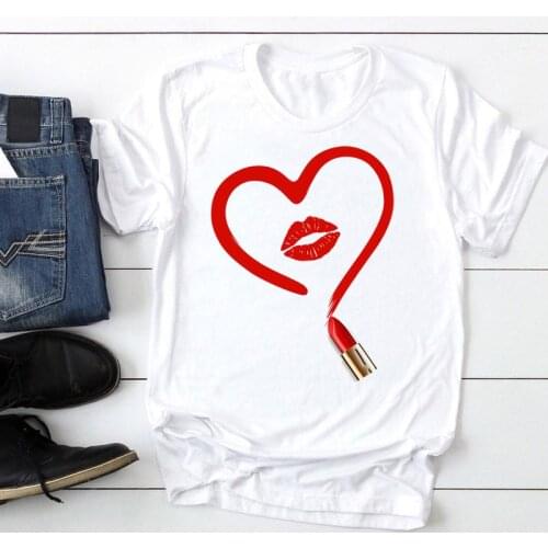 Women Short Sleeve Love Sexy Lip Cute 90s Fashion Cartoon Summer Lady Print Tee Graphic T Top Female Tshirts Clothes T-Shirt