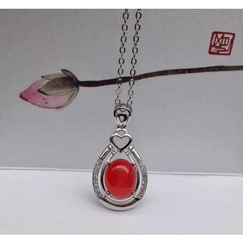Natural Red Chalcedony Pendant 25 Silver Inlaid Female Jewelry Gift for Women Simple And Generous
