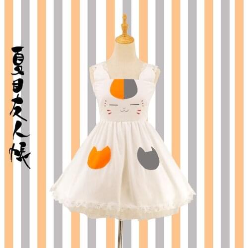 Women Girl Japan Anime Natsume Yuujinchou Cat Neko Lolita Lace Dress Cosplay Costume Sleeveless Chiffon Large Size