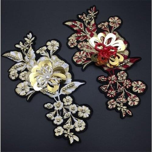 Flower Embroidery Patches Bridal Lace Sewing Fabric Applique Beaded Tulle DIY Wedding Dress