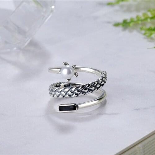 Vintage Multi Layers 925 Sterling Silver Finger Rings For Women Statement Freshwater Pearl Engrave Ring Party Gifts Wholesale