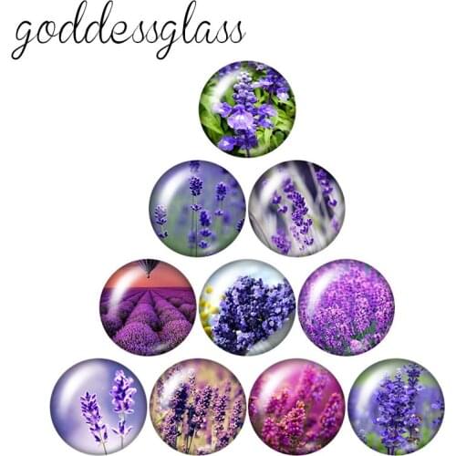 New Beauty Purple Flowers Lavender 10pcs 12mm/18mm/20mm/25mm Round photo glass cabochon demo flat back Making findings ZB0948