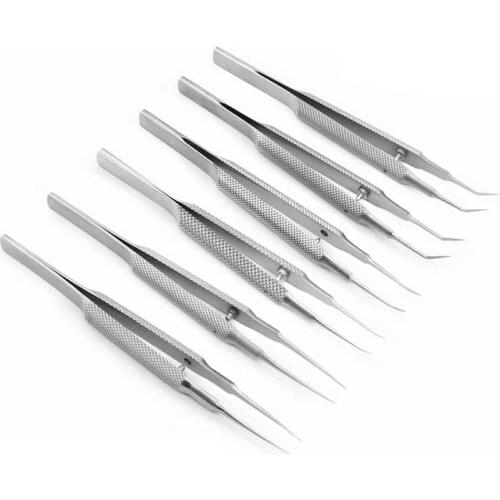 11cm Stainless Steel Round Handle Micro Tweezers Eyelid Tweezers Tooth Platform Ophthalmic Instruments Surgery Tools
