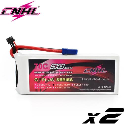 2UNITS CNHL G+PLUS 6000mAh 11.1V 3S 70C Lipo Battery for Airplane Helicopter Jet Edf Speedrun With EC5 Plug