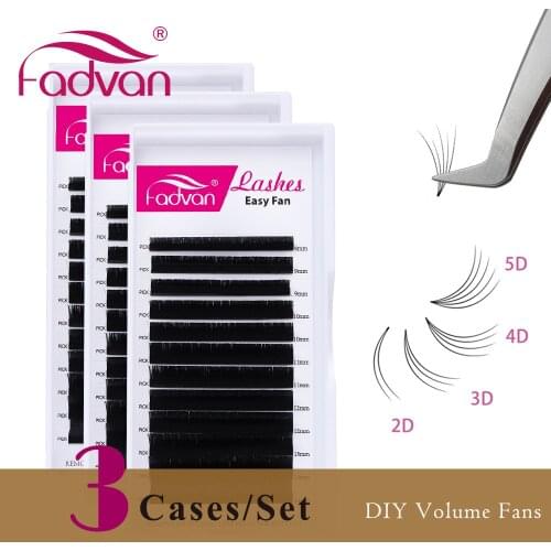3 Cases/Set Factory Price Easy Fan Volume False Eyelash Extensions C D Curl Natural Blooming Eye Lashes for Building