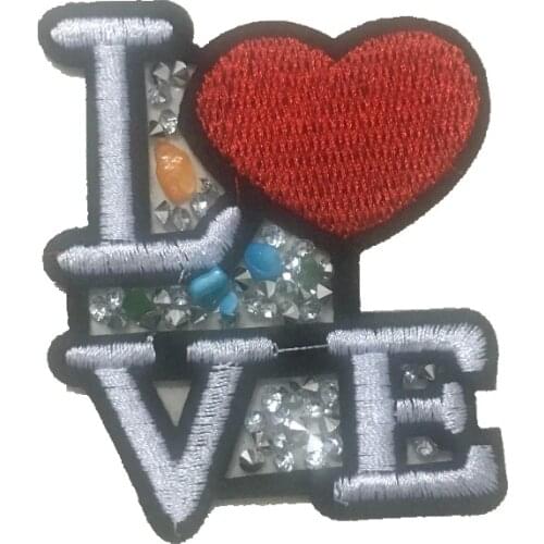 3D Rhinestones LOVE Patches Iron on Embroidered Patch for Clothes Backpack Beaded Appliques Patch DIY Garment Accessories