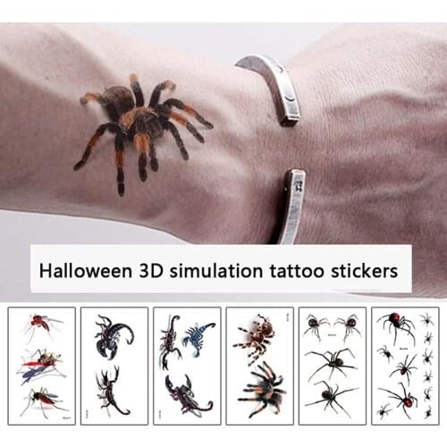 3D Spider Tatoo Scorpion Temporary Tattoo Stickers For Halloween Fake Tattoo Body Art Tatuajes Joke Tatouage Temporaire