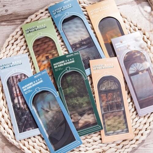 5 pcs/pack Scenery by the window Bookmark PVC Reading Book mark dusk moon Book Page Marker Stationery Supplies