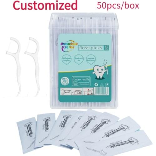 50pcs Portable Dental Customized Floss Teeth Sticks Oral Care Hygiene Toothpick Individual Pack Polyethylene Flosser with Box