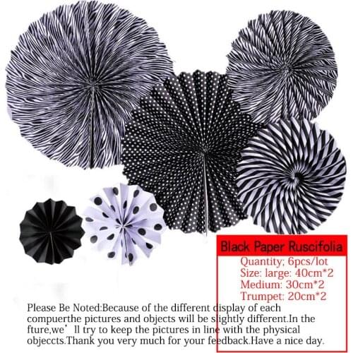 6pcs/lot Black Cheap Paper Fans For Wedding Tissue Paper Fans Flowers Birthday Party Holiday Supplies Wedding Favors decorations