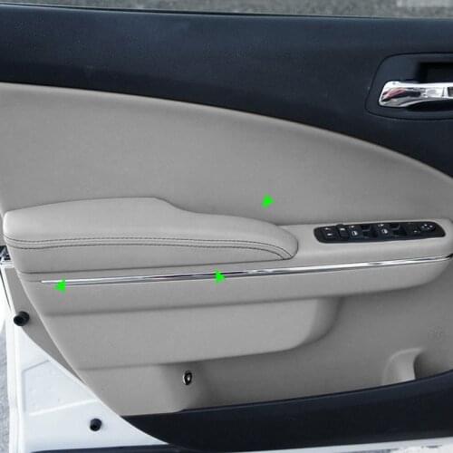 Car Accessory Front 2 Doors Armrest Panel Leather Cover Trim For Dodge Charger 2011 2012 2013 2014 2015 2016 2017 2018 2019 Gray