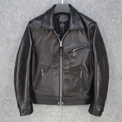 Free shipping,MULHOLLAND leather coat,slim Classic motor biker leather Jacket,quality mens black 1.2mm horsehide clothing