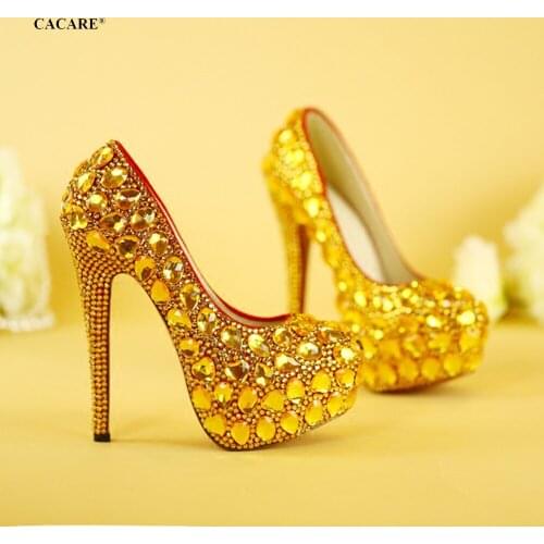 CACARE Luxury Wedding Shoes Shinny Rhinestones Platform High Heels Customized Bridal Party Shoes Cinderella Multi-choice F2957