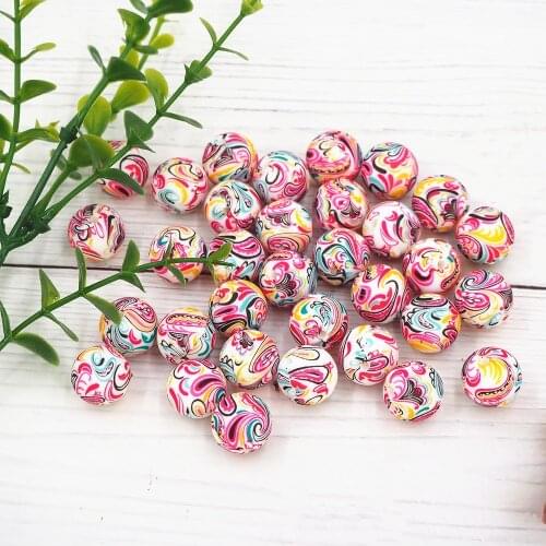 Chenkai 50PCS 15MM Silicone Christmas print Beads Baby Round Shaped Beads Teething BPA Free DIY Sensory Chewing Toy Accessories