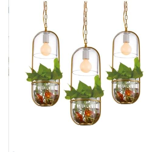 Loft Retro Green Plant Vase Pendant Light GOLD Iron For Dining Room Restaurant Bedroom Coffee shop Living Room LED E27 bulbs