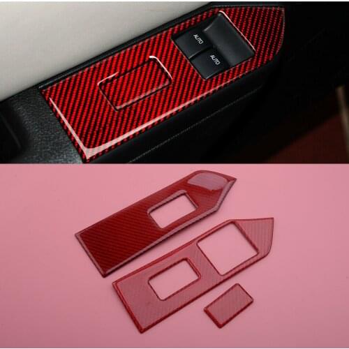 CITALL 3pcs Carbon Fiber Door Window Armrest Lift Switch Button Panel Cover Trim Fit for Ford Mustang 2009-2011 2012 2013 Red