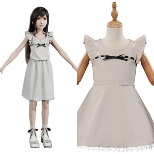 Kids Children Girl Dress Final Fantasy VII FF7 Remake Tifa Lockhart Cosplay Costume Dress Halloween Carnival Suit Xmas Gift