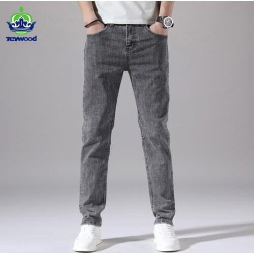 Men Cotton Fabric Jeans Classic Summer Straight Stretch Brand Denim Pants Daily Overalls Grey Fit Work Trousers For Man 38 40