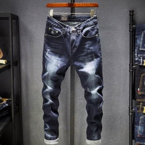 New Style Mens Jeans Classic Cowboy Stretch Slim Fashion Pencil Pants Casual Abrade Trousers High Quality Denim Pants