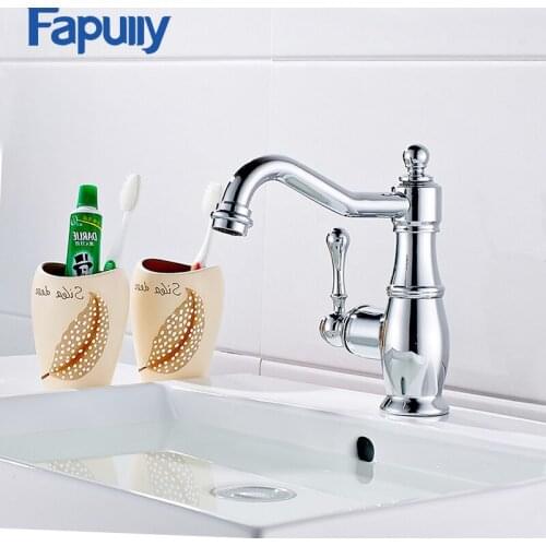 Fapully Bathroom Sink Basin Faucet Brass Vanity Sink Mixer Tap Chrome Single Handle Basin Sink Faucet Water Taps
