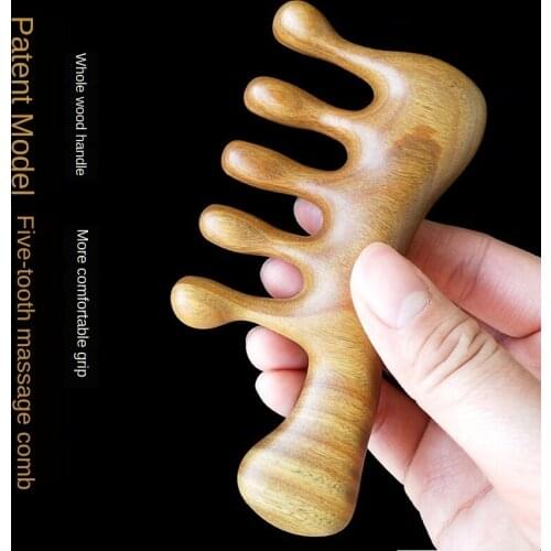 Head Massage Comb Five-Tooth Meridian Comb Head Massage Comb Handle Green Sandalwood Whole