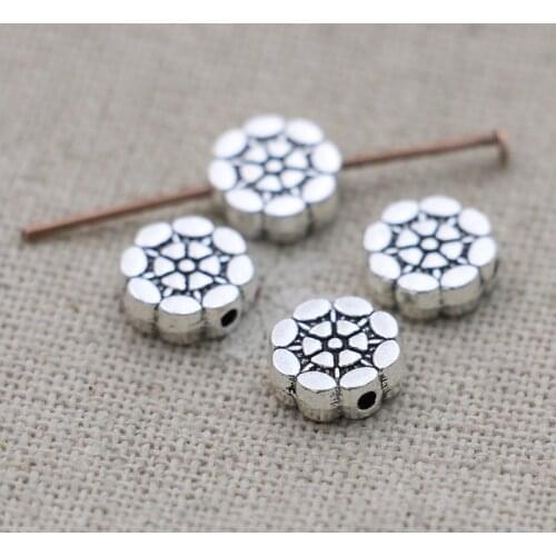JAKONGO Antique Silver Plated Round Flower Loose Spacer Beads for Jewelry Making Bracelet DIY Findings 8mm 20pcs/lot