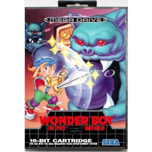Wonder boy in mo world with Box for 16 bit MD Video Game Card for Sega Mega Drive/Genesis