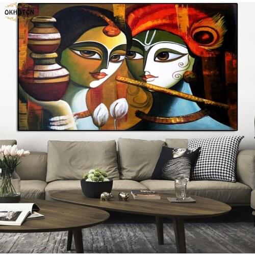 Classics Printed Oil Painting Buddha Radha Krishna True Love Posters And Prints Wall Art Pictures For Living Room Home Decor