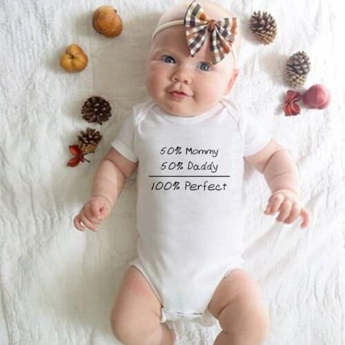 50% Mommy+50% Daddy=100% Perfect Print Newborn Baby Bodysuit Cute Baby Boys Girls Rompers Cotton Summer Infant Baby Clothes