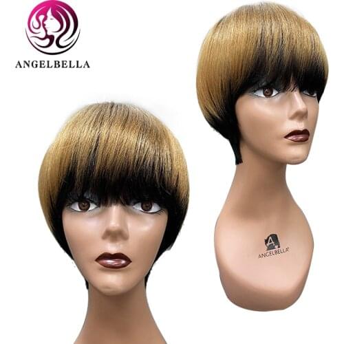 Angelbella Short Cut Human Hair Wigs Straight Brazilian Hair 100% Human Hair Ombre Honey Blonde Wigs For Black Women