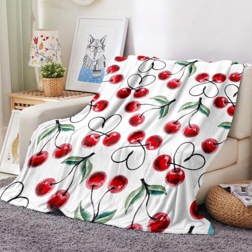 Red Cherry Flannel Blanket 3D Print Cartoon Fruit Fleece Blanket For Bedroom Colorful Throw Blanket For Kids Adults Home Blanket