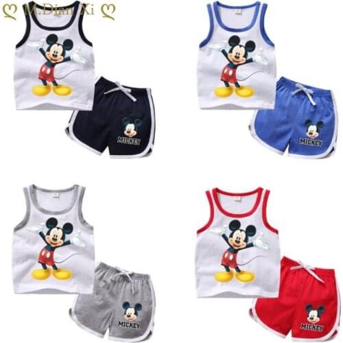 2021 Summer Infant Clothes Sets Baby Boys Girls Mickey Vest+Shorts Outfits Kids Cotton Fashion Leisure Suits Toddler Boy Clothes