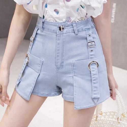 Summer trend fashion high waist denim shorts women all-match Korean loose wide-leg a-line hot pants