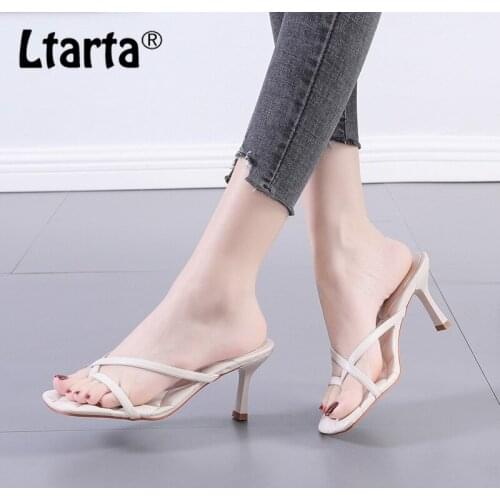 LTARTA High Heel Womens Shoes Summer Fashion Beach Flip Flops Stiletto Casual Wear High Heel Sandals And Slippers CWF