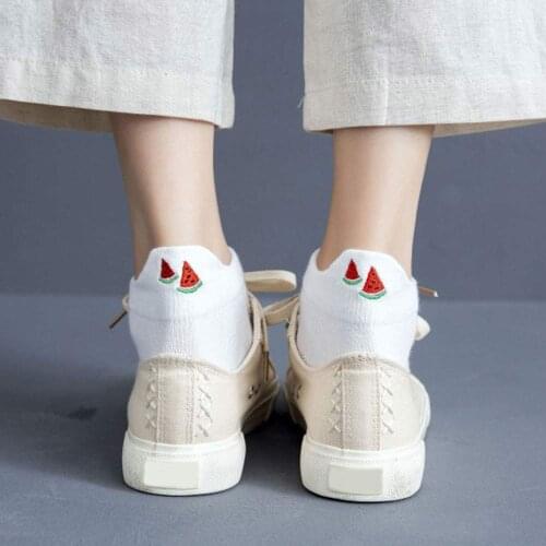 Cute Short Socks Women Set Strawberry Avocado Ankle Socks White Cartoons Cotton Low Cut Kawaii Fun Socks 1Pair