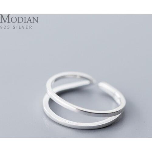 Modian Geometric Line Double Circle Ring for Women Fashion Genuine Sterling Silver 925 Minimalist Ring Fine Jewelry Party Gift