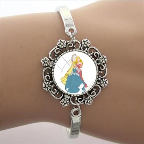 Disney Fashion Arlo Princess Ariel Belle Bracelet Glass Cabochon Charm Bracelet Glass Dome Cartoon Anime Bracelet Jewelry