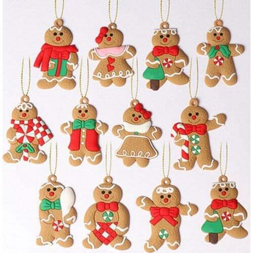 Newest 6Pcs Gingerbread Man Christmas Tree Hanging Pendant Xmas Tree Decor Ornament 2021 2022 Fast Shipping Cute Funny Kid Gift