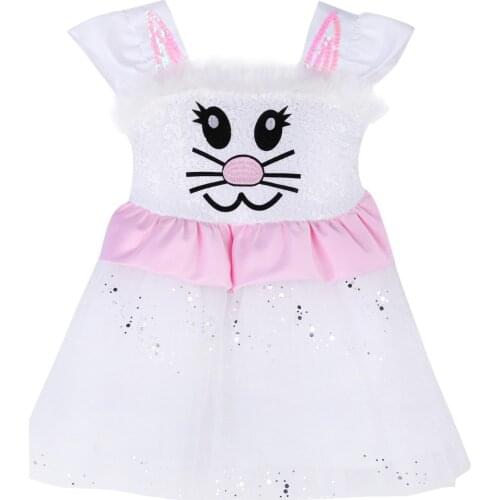 New Infant Color Block Tulle Dress Baby Girl Cartoon Rabbit Pattern Fly Sleeve Square Collar Sequined