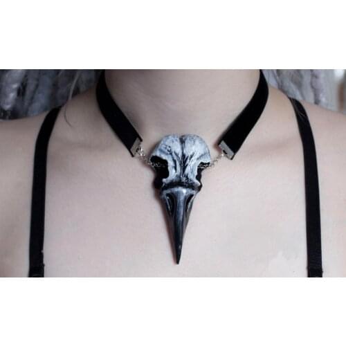 Large Raven Bird Skull Choker Necklace Black Velvet Gothic Crow Skull Choker