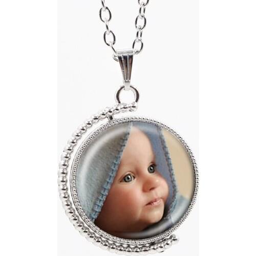 Favorite Photo Custom Necklace Chain Vintage Double-Sided Glass Pendants With Family Member Photo Best Gift