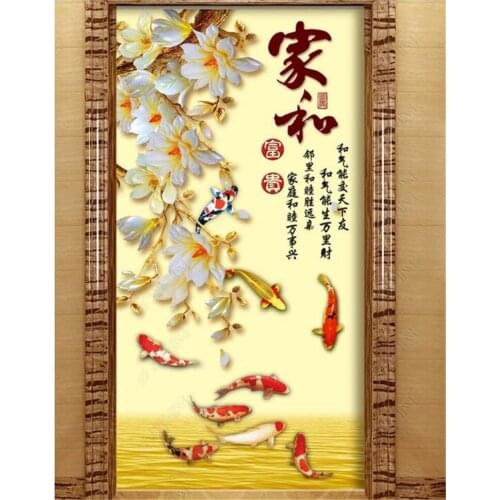 Custom 3D home and fish play water wallpaper murals floral modern European decorative entrance corridor background living room b