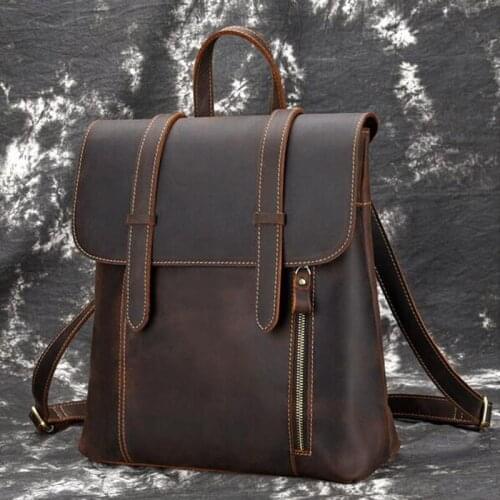 Quality Men Backpack Vintage Crazy Horse Cowhide Daypack Large Capacity Shoulder Bags Knapsack travel Rucksack Men Leather