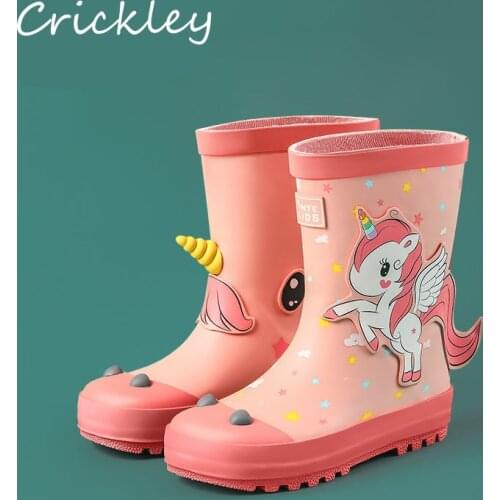 Childrens Rubber Boots Cartoon Unicorn Pattern Waterproof Boots For Boys Girls Fashion Non Slip Comfortable Kids Rain Shoes