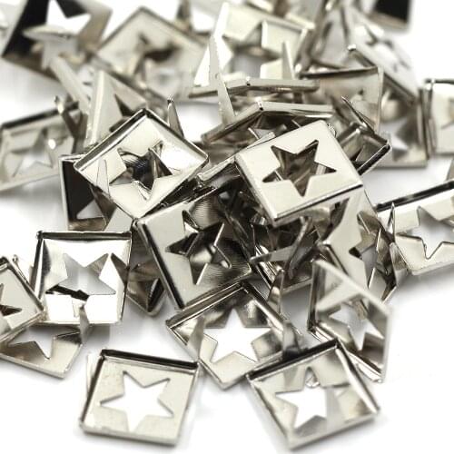 100Pcs12mm Sliver Rivets Punk Square Hollow Star Metal Spike And Studs For Clothes Two Claws Rivets For Leather DIY Shoes/Bags