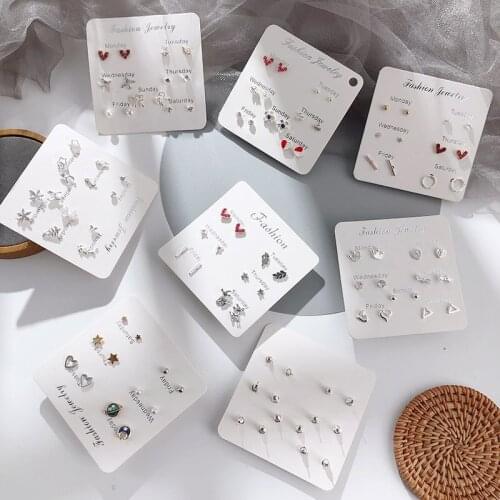 New Korean Design Mini Earrings Set Women Cute Star Moon Bowknot Earrings Crystal Pearl Popular Brand Party Jewelry Brincos