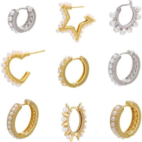 HECHENG 1pair pearl earrings wholesale cz pearl earrings for women girls CZ crystal Round Circle earrings Hollow Jewelry