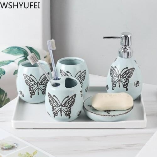 Light luxury ceramic bathroom set Fashion Soap Dispenser Toothbrush Holder Plastic tray Ceramic decoration Bathroom Product