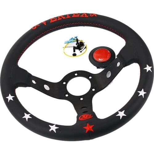 VER 7 Stars 330mm/13inch Leather Deep Dish Modified Steering Wheel Car Racing Performance Tuning Sports With Logo